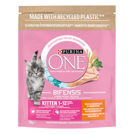 Purina ONE Kitten/Junior 1–12 kk, Sisältää runsaasti Kanaa ja Täysjyvää