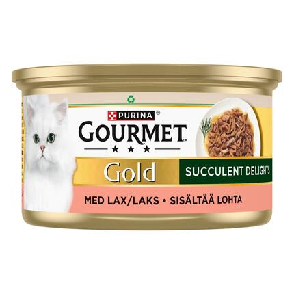 PURINA GOURMET™ GOLD Succulent Delights sisältää lohta, 85g purkki