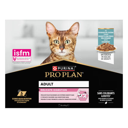 PRO PLAN® Delicate Digestion, sisältää kalaa kastikkeessa