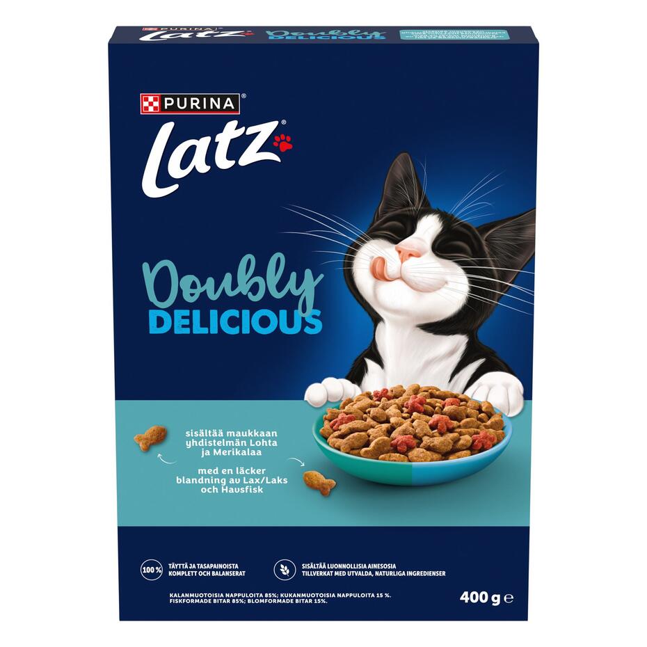 Latz® Doubly Delicious sisältää maukkaan yhdistelmän Lohta ja Merikalaa sekä runsaasti Punajuurta