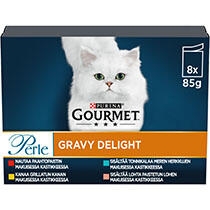 GOURMET® Perle Gravy Delight sisältää Kanaa, Nautaa, Lohta & Tonnikalaa
