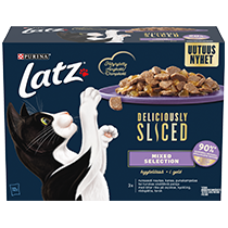 Latz® Deliciously Sliced Mixed Selection -kissan märkäruoka hyytelössä