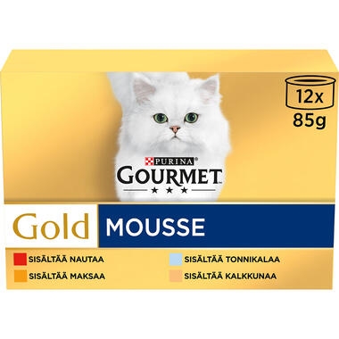 GOURMET® Gold Mousse sisältää Tonnikalaa, Maksaa, Kalkkunaa & Nautaa