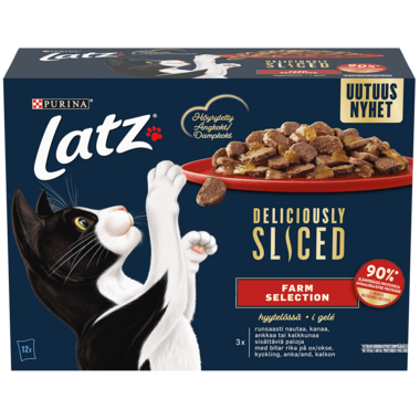 Latz® Deliciously Sliced Farm Selection -kissan märkäruoka hyytelössä