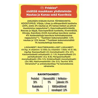 Friskies® sisältää Naudanlihaa, Kanaa ja Lisättyjä Kasviksia