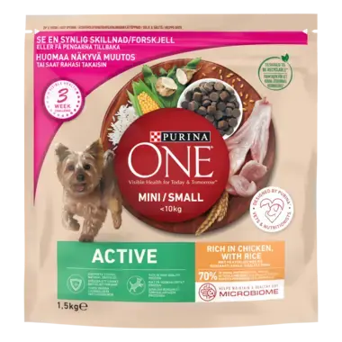 PURINA ONE® Small Dog Active runsaasti Kanaa