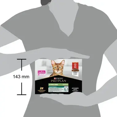 PURINA® PRO PLAN® Adult STERILISED MAINTENANCE sisältää nautaa kastikkeessa
