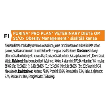 PURINA® PRO PLAN® VETERINARY DIETS OM St/Ox Obesity Management™ sisältää kanaa