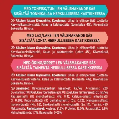 GOURMET® Mon Petit Fish Variety sisältää Tonnikalaa, Lohta & Taimenta