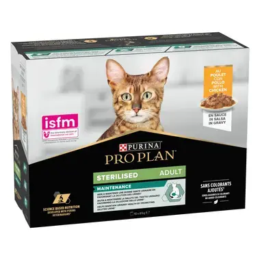 PRO PLAN® Sterilised Maintenance sisältää kanaa kastikkeessa
