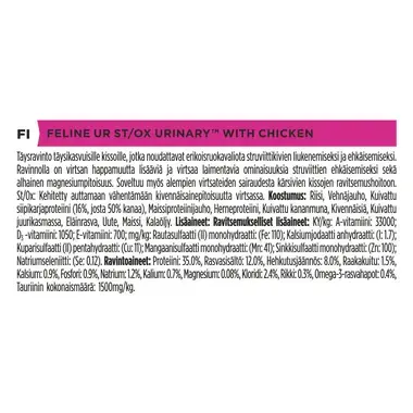 PRO PLAN® VETERINARY DIETS Feline UR St/Ox Urinary Sisältää Kanaa (Kuivaruoka) ainesosaluettelo