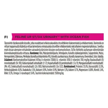 PRO PLAN® VETERINARY DIETS Feline UR St/Ox Urinary Sisältää Merikalaa (Kuivaruoka) ainesosaluettelo