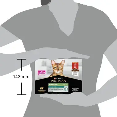 PRO PLAN® Sterilised Maintenance sisältää nautaa kastikkeessa suhteellinen koko